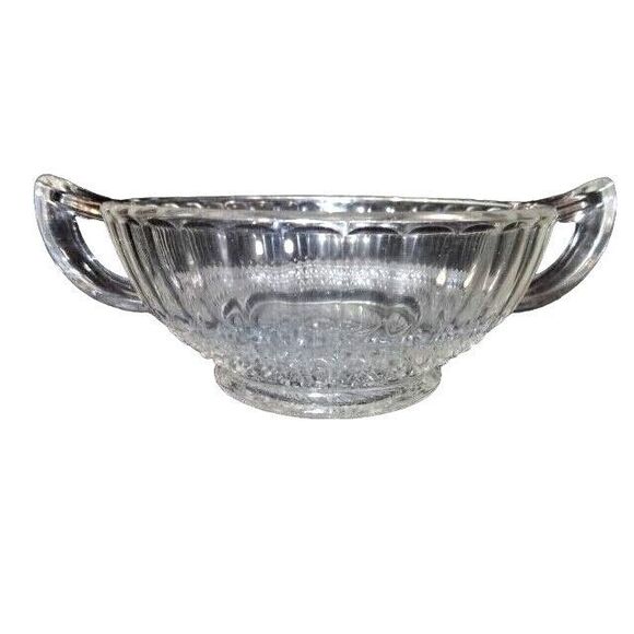 Imperial Glass Ohio Nappy Huckabee Round Clear Bowl Swirling Star Handle 5-inch - Picture 2 of 6